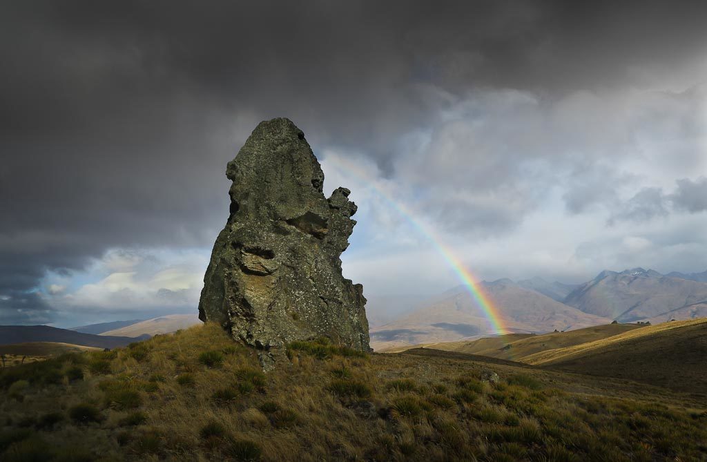 Tor and rainbow, Central Otago