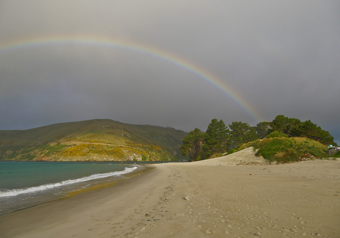 Rainbow Tairoa Head from Aramoana Spit, Otago NZ