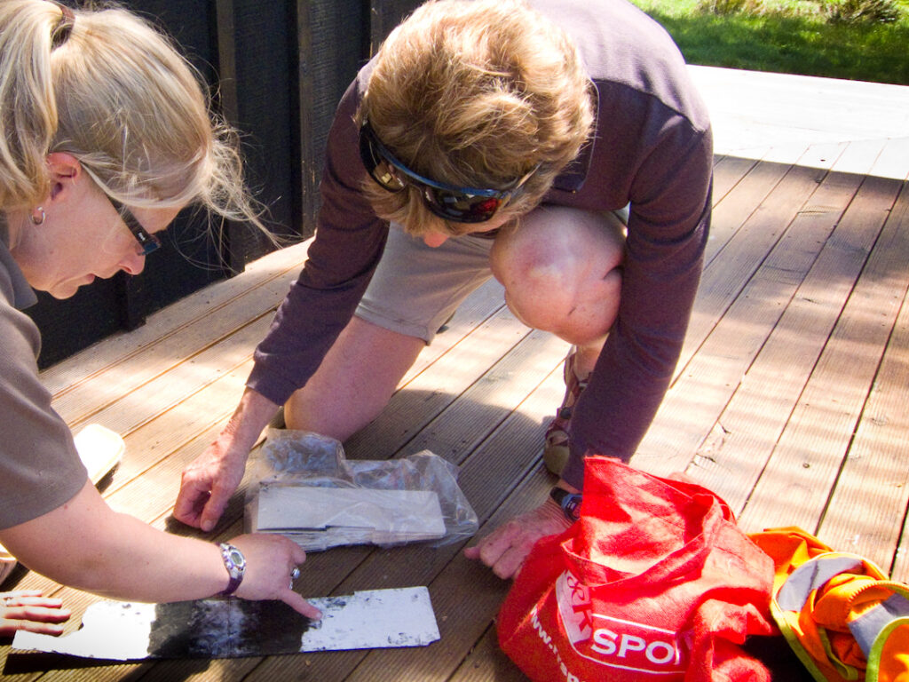 2 people examining tracking tunnel cards